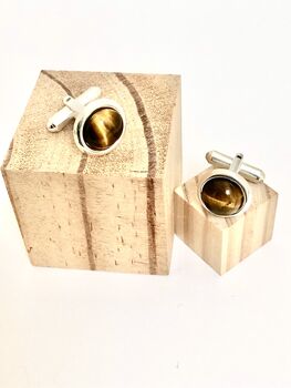 Silver And Tigers Eye Cufflinks, 3 of 6