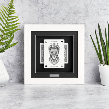 Personalised Best Mum Gift Royal Lioness Playing Card Frame, 3 of 9
