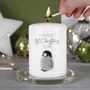 Personalised First Christmas Baby Penguin Pillar Candle, thumbnail 1 of 9
