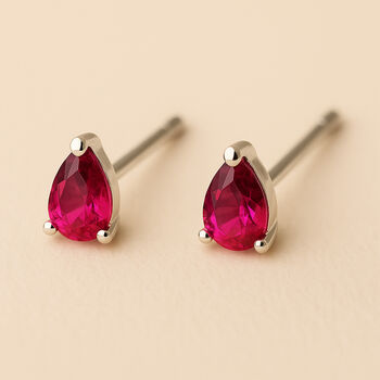 Sterling Silver Teardrop Ruby Mini Stud Earrings, 4 of 5