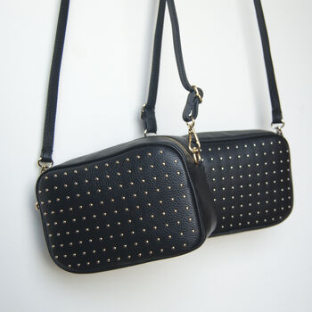 Studded Cross Body Box Leather Personalised Handbag, 9 of 12