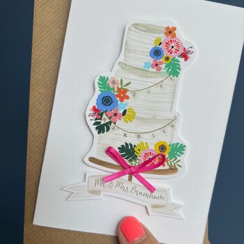 Luxury Personalised Wedding Card With Wedding Cake, 4 of 7