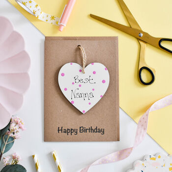 Personalised Nanna Heart Birthday Card Wooden Keepsake, 2 of 2
