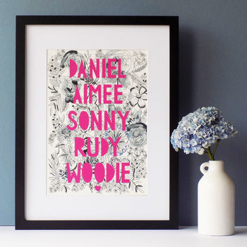Personalised Family Monochrome Florals Papercut Print, 7 of 12