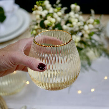 Pair Of Gold Rimmed Balloon Stemless Glasses, 3 of 6