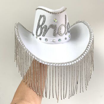 Bride To Be Rhinestone Fringe Cowboy Hat, 6 of 6