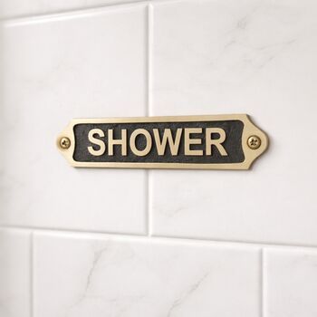Classic Brass Shower Door Plaque With Black Finish, 2 of 4