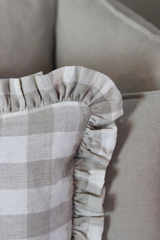 Gingham Check French Linen Frill Ruffle Cushion, 3 of 4