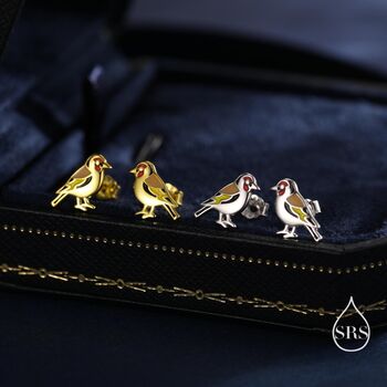 Sterling Silver Tiny Goldfinch Bird Stud Earrings, 4 of 12