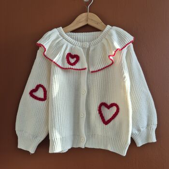 Valentines Hand Embroidered 'Hearts' Cardigan Baby And Toddler, 6 of 7