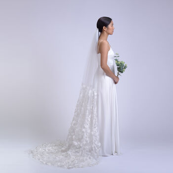 'Azalea Pure' 3D Flower Embroidered Wedding Veil, 2 of 8
