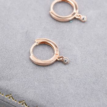 Extra Tiny Cz Huggie Hoop Earrings In Sterling Silver, 2 of 12