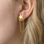 Gold Plated Star Earrings With Chain Drop Detail, thumbnail 4 of 8