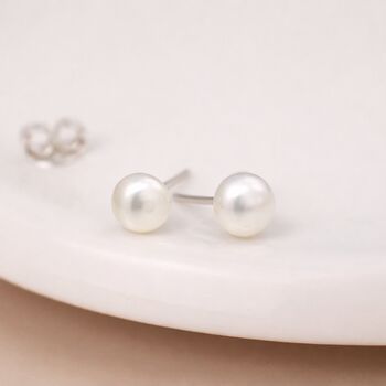 Sterling Silver White Freshwater Pearl Stud Earrings – 5mm, 2 of 8