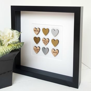 Personalised Oak Wedding Anniversary Hearts Artwork, 2 of 6