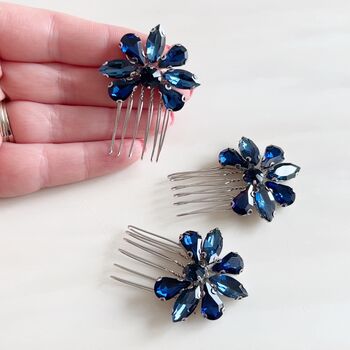 Navy Blue Crystal Hair Comb Set, 4 of 5