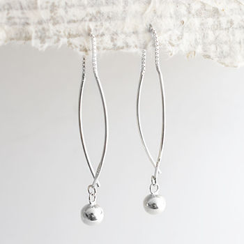 Sterling Silver Bow And Ball Threader Earrings, 3 of 4