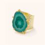 Green ‘Solar Power’ Gemstone Gold Plated Statement Ring, thumbnail 1 of 3