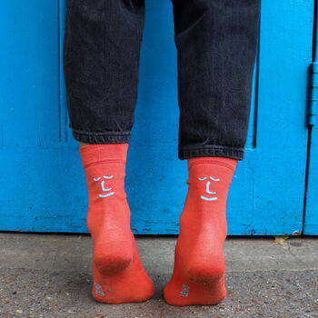 Bright Coral Smiley Bamboo Socks, 3 of 4