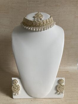 White Pearl Lightweight Gold Plated Indian Choker Set, 8 of 11
