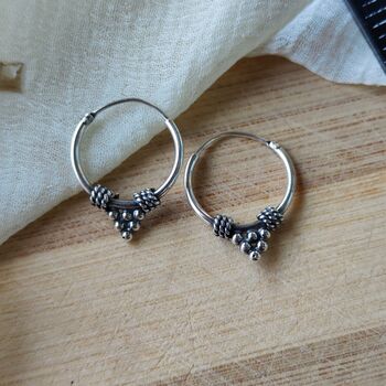 Silver Sterling Oxidised Wired Tribal Hoops, 4 of 4