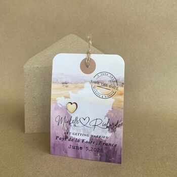 Luggage Tag With Wooden Heart Painterly Landscape, 6 of 11