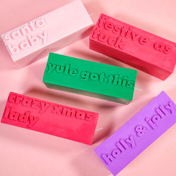 Santa Baby Christmas Slogan Block Pillar Candle, 2 of 2