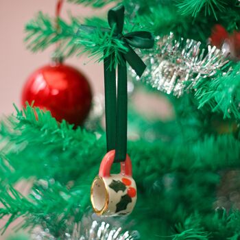 Hand Painted Mini Ceramic Mug Christmas Ornament With Christmas Berries, 5 of 6