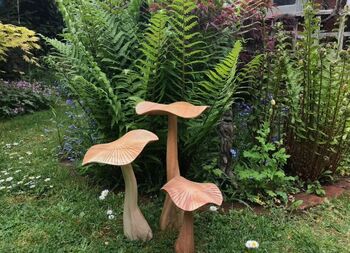 Set Of Three Wooden Mushrooms For Garden, 9 of 12