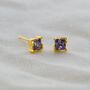 Yellow Gold Princess Cut Birthstone Earrings June Alexandrite, thumbnail 1 of 5