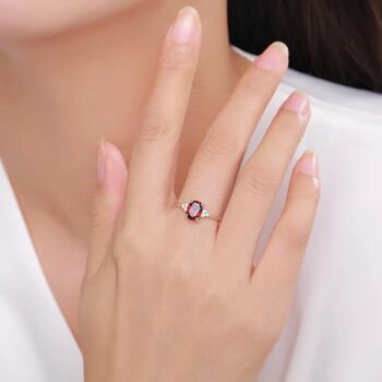 Genuine Garnet Oval Ring In Sterling Silver, 9 of 11