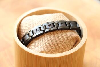 Paracas Engraved Stainless Steel And Olive Wood Bracelet, 7 of 8