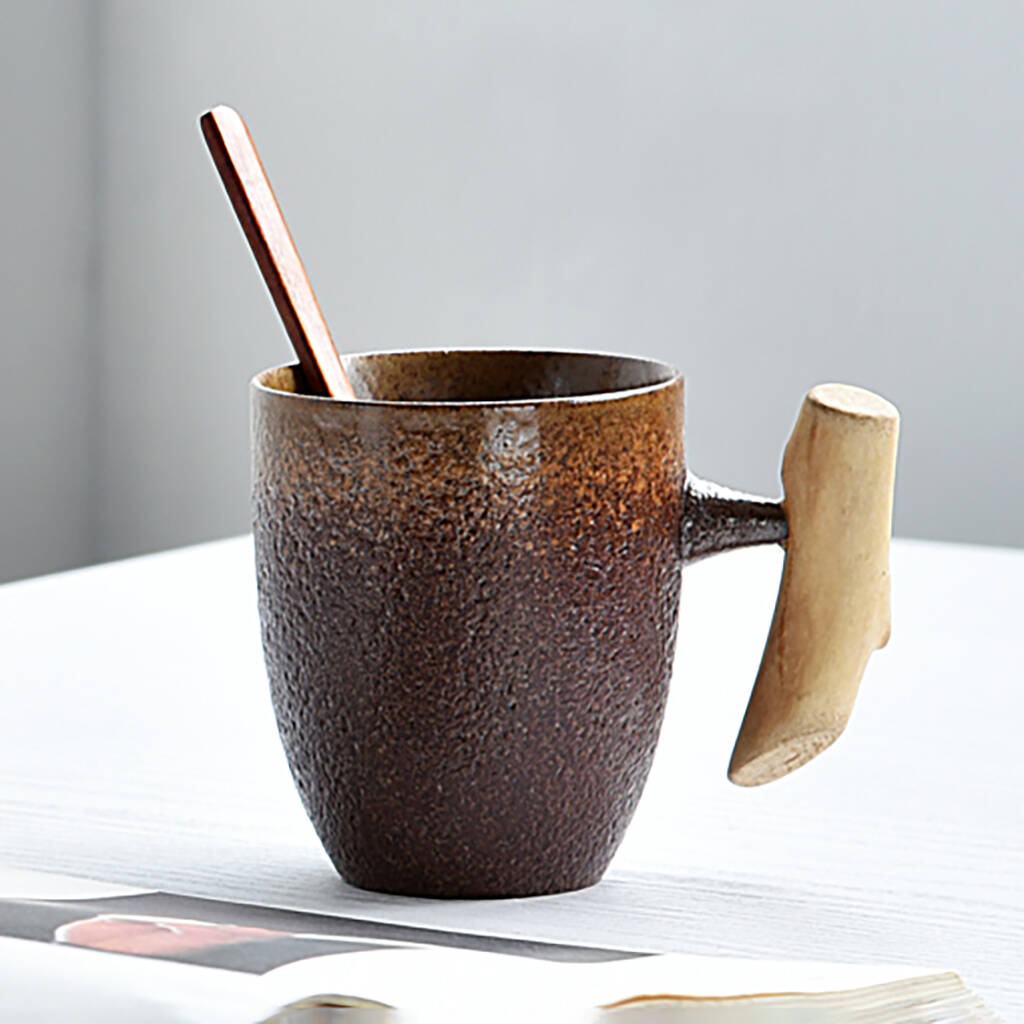 Mug With Wooden Handle Flame And Wood By Rendy Shop UK