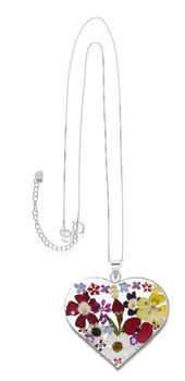 Large Heart Real Flower Sterling Silver Pendant Necklace Gold Plated Option, 10 of 12