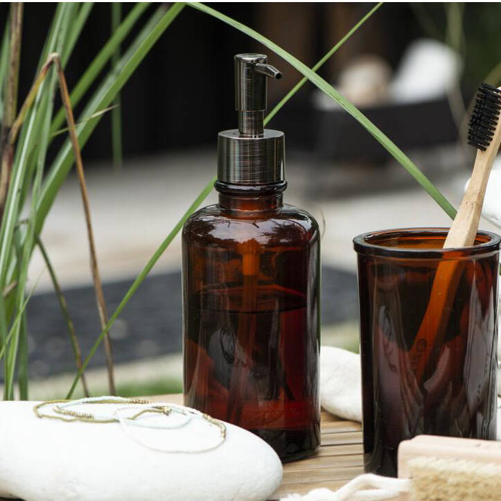 Brown Glass Soap Dispenser By The Little House Shop
