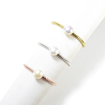 Single Pearl Ring, Rose, Gold Vermeil On 925 Silver, 7 of 9