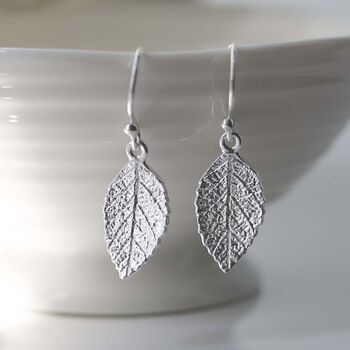 Sterling Silver Mint Leaf Dangly Earrings, 3 of 9