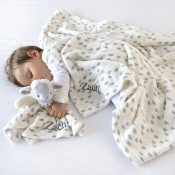 Personalised Lamb Comforter And Cream Blanket Set, 3 of 5