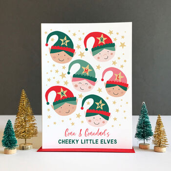 Grandparent Cheeky Elves Personalised Christmas Card, 6 of 9