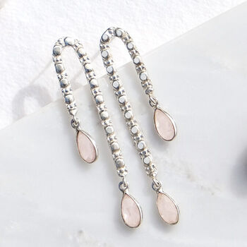 Maharani Love Rose Quartz Sterling Silver Statement Earrings, 2 of 7