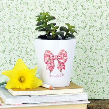 Personalised Pink Floral Bow Mother's Day Plant Pot, 2 of 2