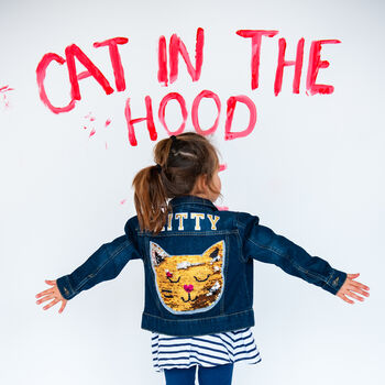 Personalised Kids Denim Jacket Reversible Sequin Cat, 5 of 9