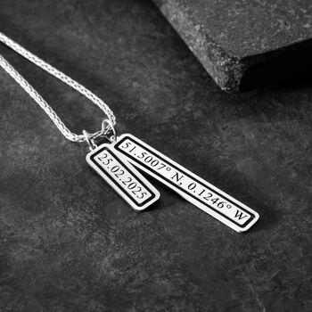 Personalised Men’s Coordinates And Date Necklace, 2 of 8