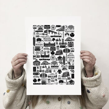 Manchester Illustrated Black And White Print, 3 of 10