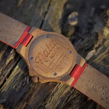 Nalu Small Bamboo Watch With Red Cork Strap, 6 of 10
