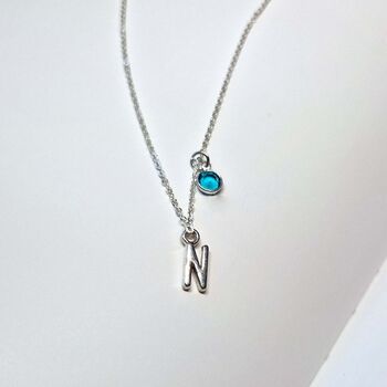 Swarovski Birthstone And Personalised Dainty Initial Necklace, 3 of 8