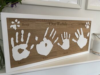 Personalised Family Handprints Solid Oak Wall Hanging, 5 of 12