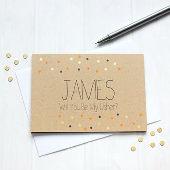 Personalised 'Be My Usher' Gold Dots Wedding Card, 3 of 4