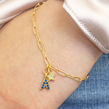 Gold Plated Charm Bracelet With Birthstone Initial, 6 of 10