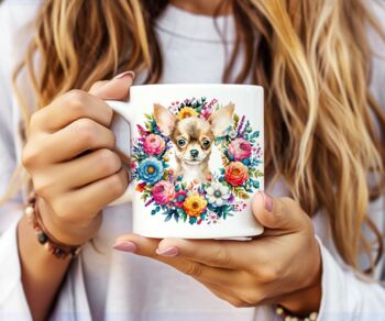 Personalised Chihuahua Summer Floral Dog Wreath Cushion And Mug Gift Bundle, 2 of 4